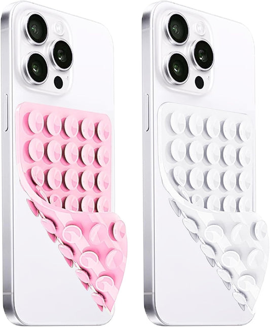 2 Pack Silicone Suction Cup Phone Case Mount Double Light Pink&White