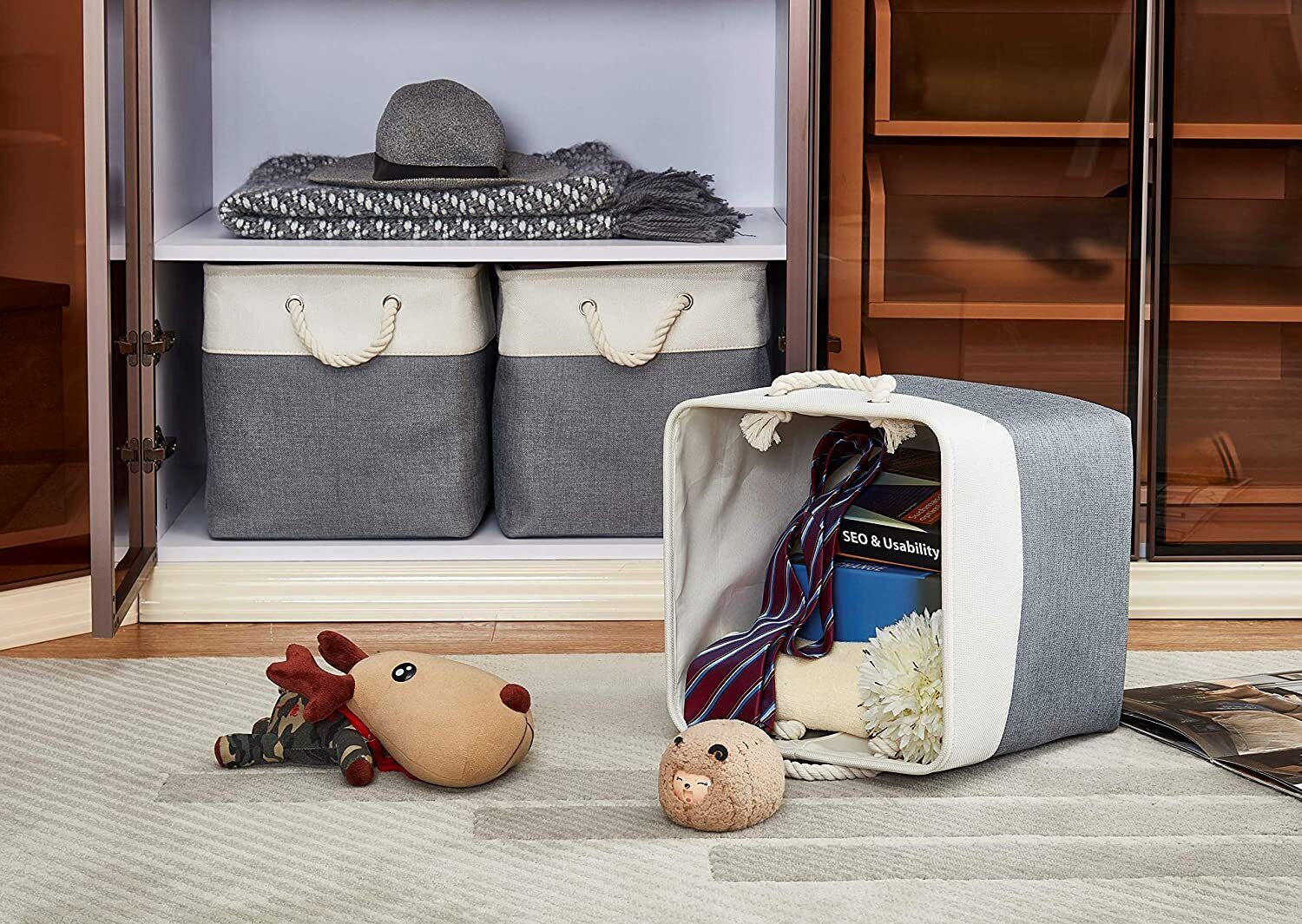 Large Storage Basket Rectangular Fabric Collapsible Organizer Bin Box 13×13×13In