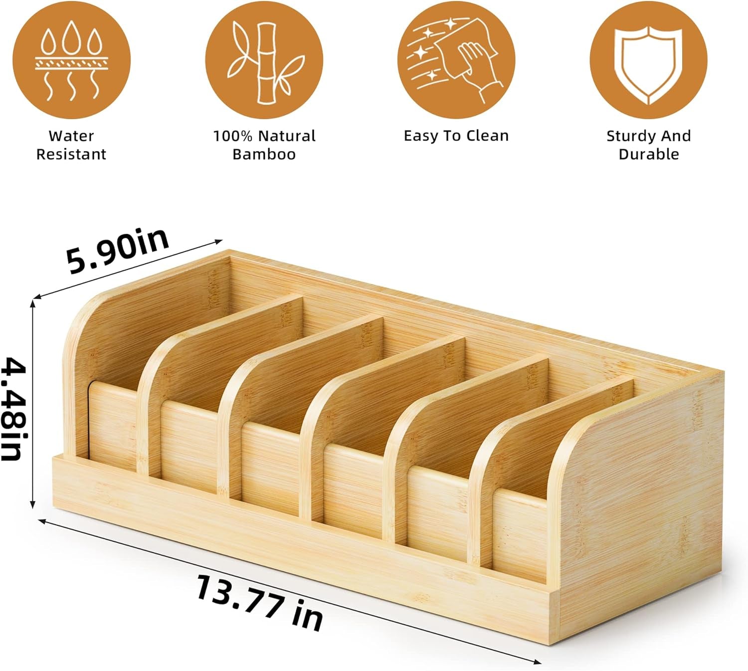 Bamboo Belt Organizer Box,6 Grids Belt Rack, Belt Organizer for Closet and Drawe