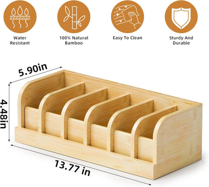 Bamboo Belt Organizer Box,6 Grids Belt Rack, Belt Organizer for Closet and Drawe
