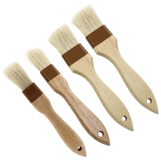 4Pcs Wooden Pastry Brush Set for Baking Boar Bristle Basting Brush Natural Ki...