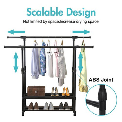 Heavy Duty Clothing Garment Rack Rolling Clothes Organizer Double Rails Hanging