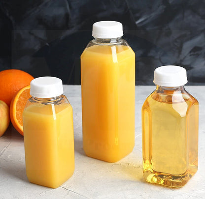 MT Products Empty Clear PET Plastic Juice Bottles with Caps 16 Oz - Pack of 12