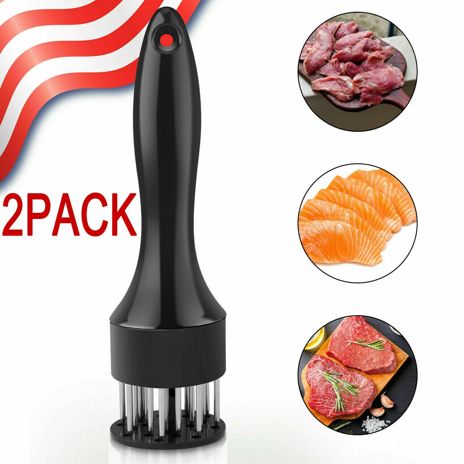 Meat Tenderizer Tool 21-Pin Stainless Steel Blades - Tender & Juicy Meat, Quick Marinade, Safe Cover, Easy to Use & Clean for Beef, Chicken, 