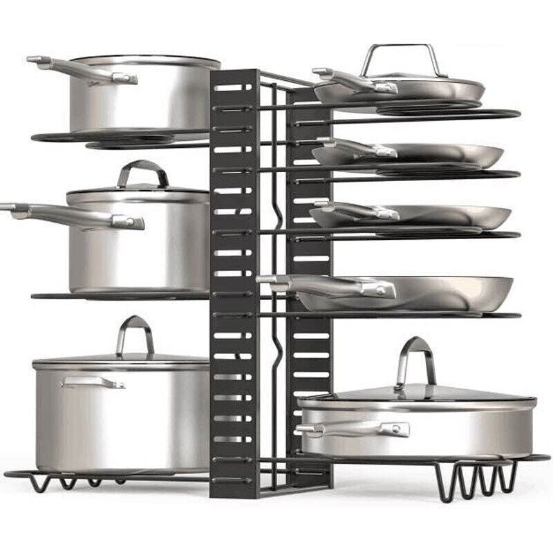 Adjustable 8 Tier Pots and Pans Organizer Rack Pots Holder for Kitchen Cabinet