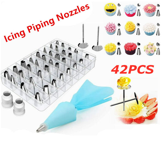 42 Pcs Cake Decorating Kit Set Tools Bags Piping Tips Pastry Icing Bags Nozzles