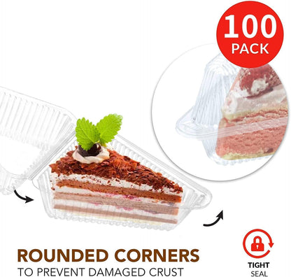 100 Pieces Cake Slice Plastic Containers with Lids 5 Inches Hinged Lid Clear