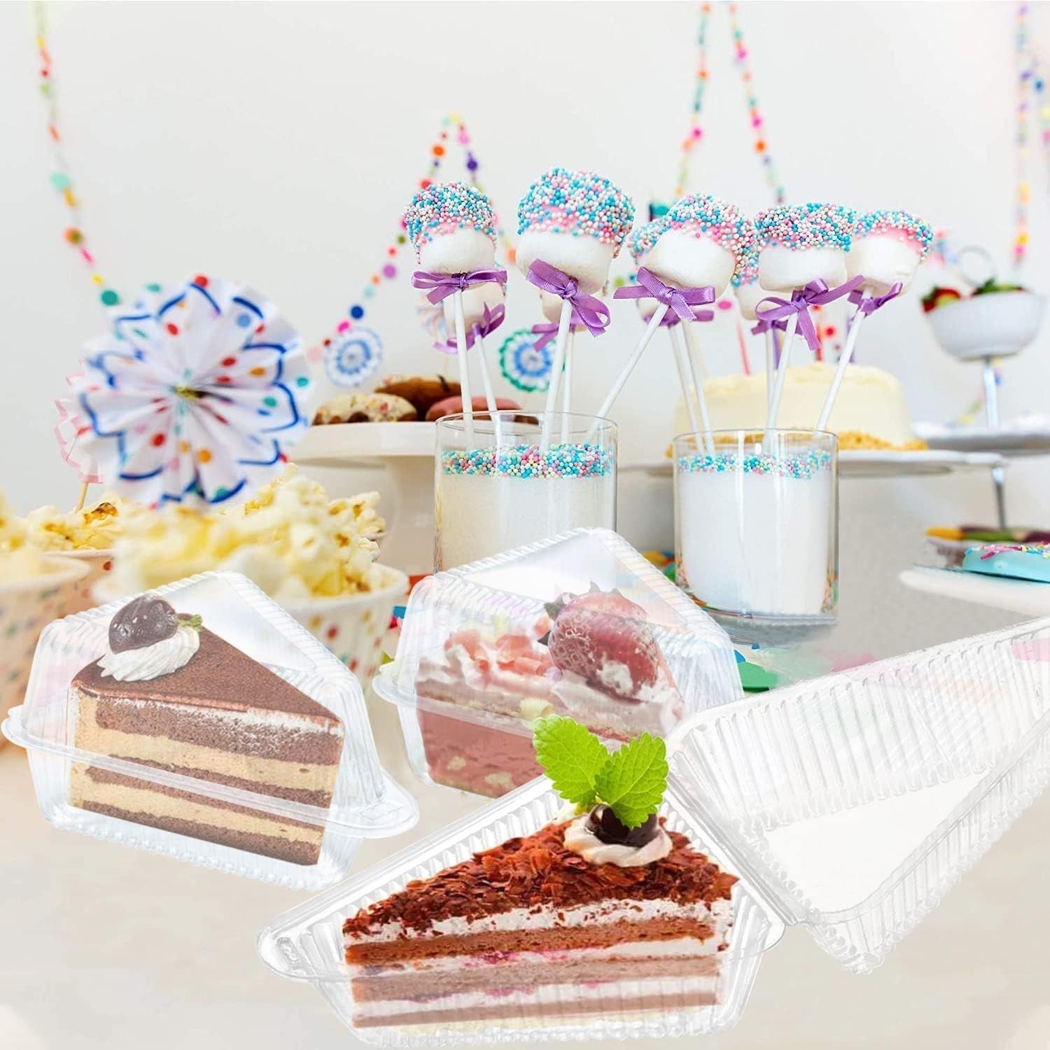 100 Pieces Cake Slice Plastic Containers with Lids 5 Inches Hinged Lid Clear