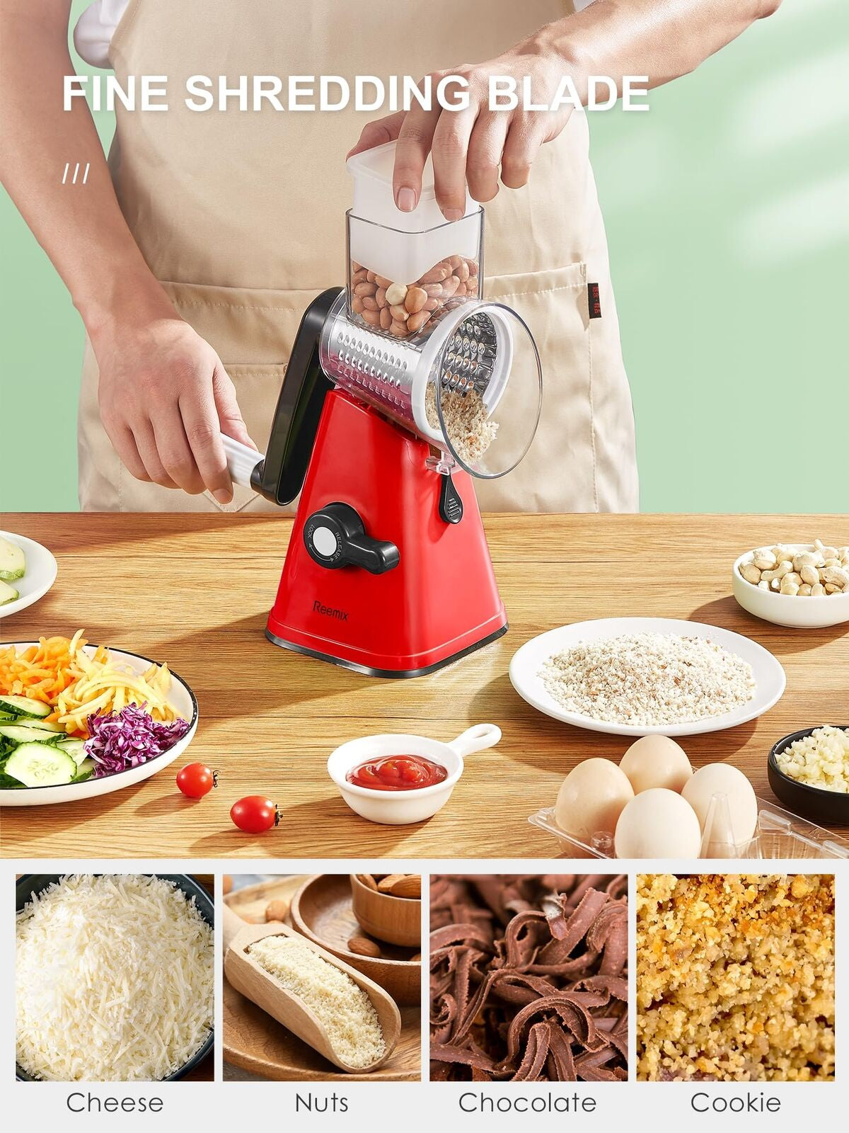 Rotary Cheese Grater with 3 Blades with Handle Kitchen Mandoline Vegetable Slicer