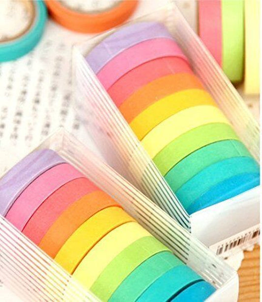 Rainbow Washi Tape Set – 10 Writable Adhesive Rolls for Journaling, Scrapbooking, DIY Crafts, Planner Decoration & Gift Wrapping – No Residue, Easy Use