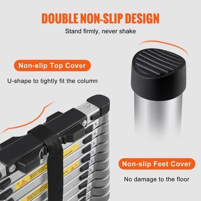 Lightweight Telescoping Extension Ladder, 15ft - Lightweight, Foldable, Anti-Slip, 400lb Load Capacity, Portable & Compact for Home, Renovation 