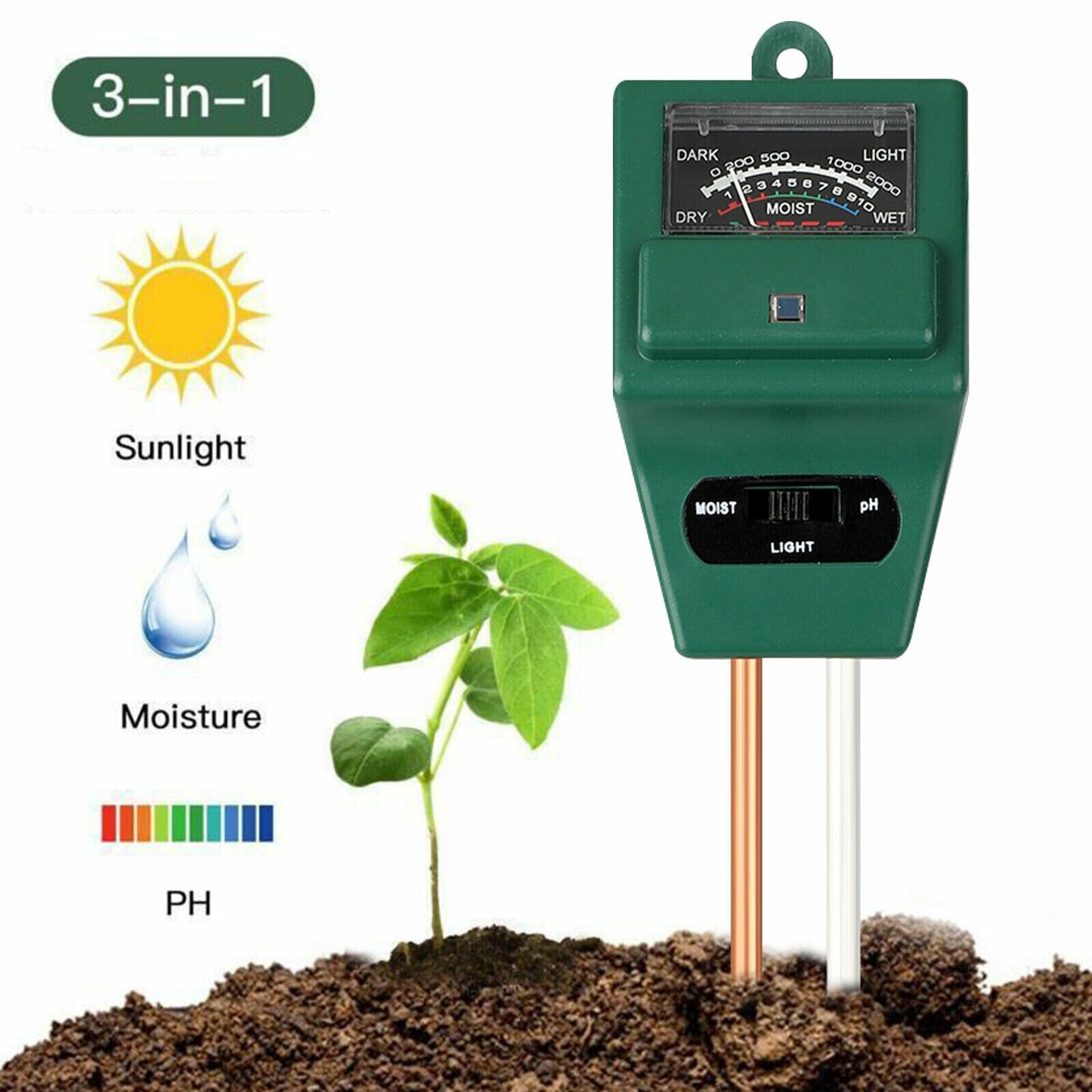 3 In1 Soil Tester Water PH Moisture Light Test Meter Kit for Plant Seeding Tool