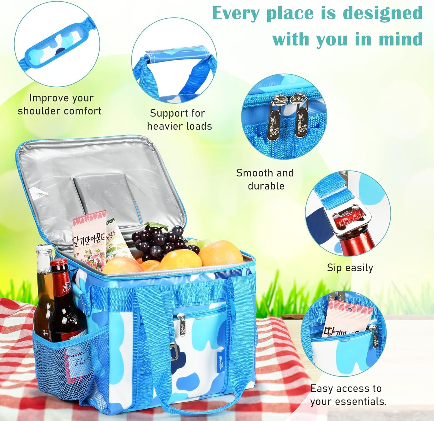 Tirrinia Large Insulated Cooler Bag - Outdoor Leakproof Cooler Tote for Men