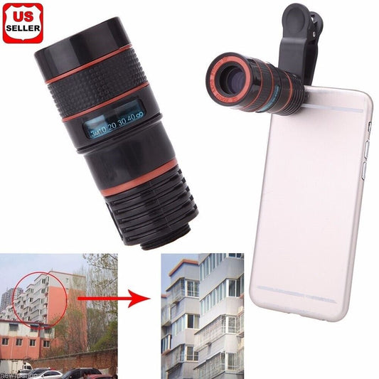 Universal 8X Zoom Lens Optical Clip Telephoto Telescope Cell Phone Camera Lens