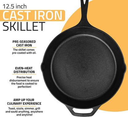 Pre-Seasoned 12.5 Inch Cast Iron Skillet Multipurpose Use by Utopia Kitchen