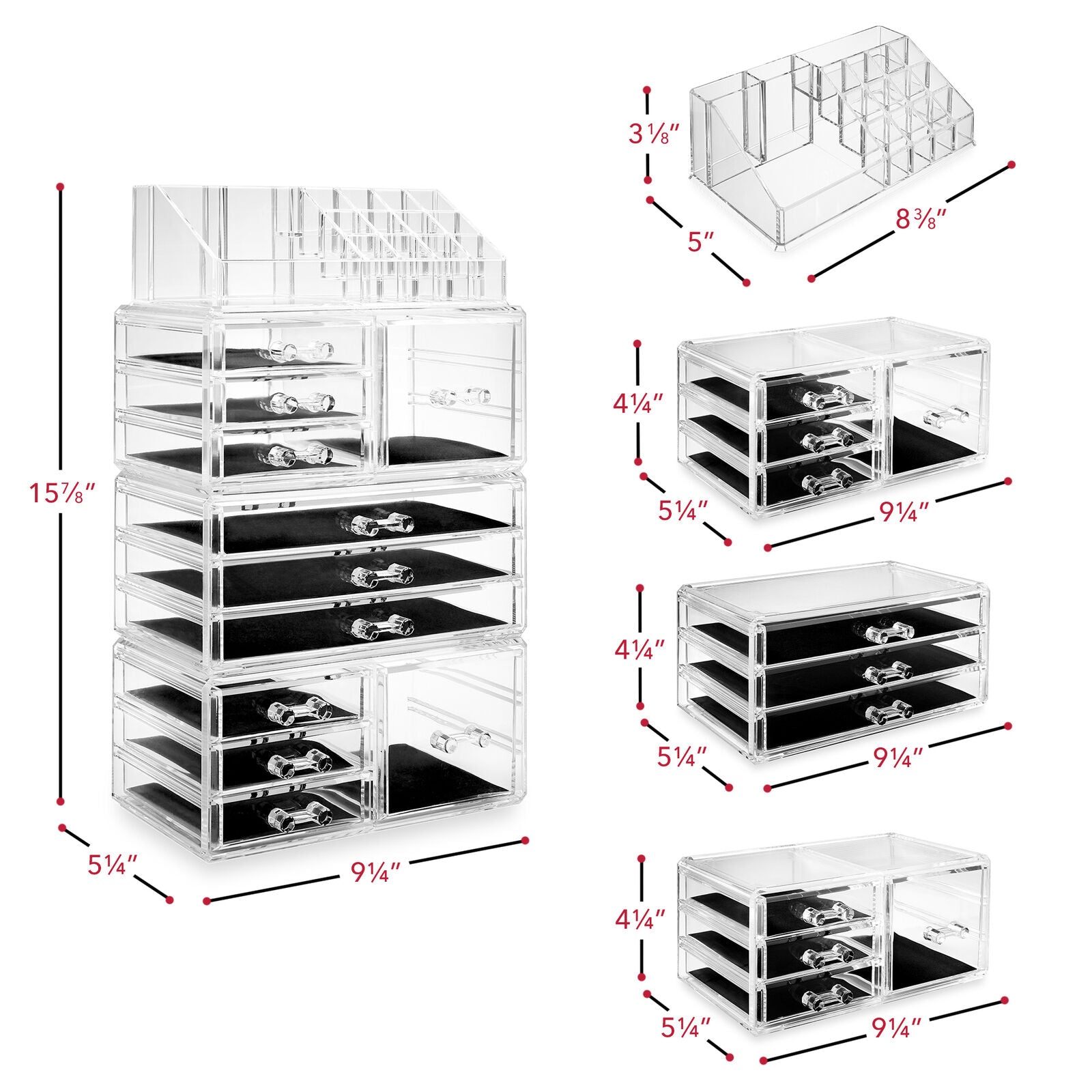 Large Acrylic Cosmetic Makeup Organizer Jewelry Drawer Storage Box Display Case