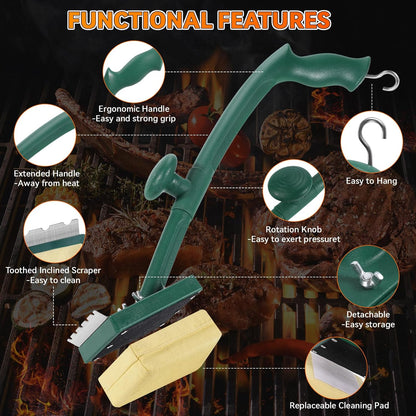 Bristle Free Grill Brush with Scraper 22 Inch Long Handle and Replaceable Head