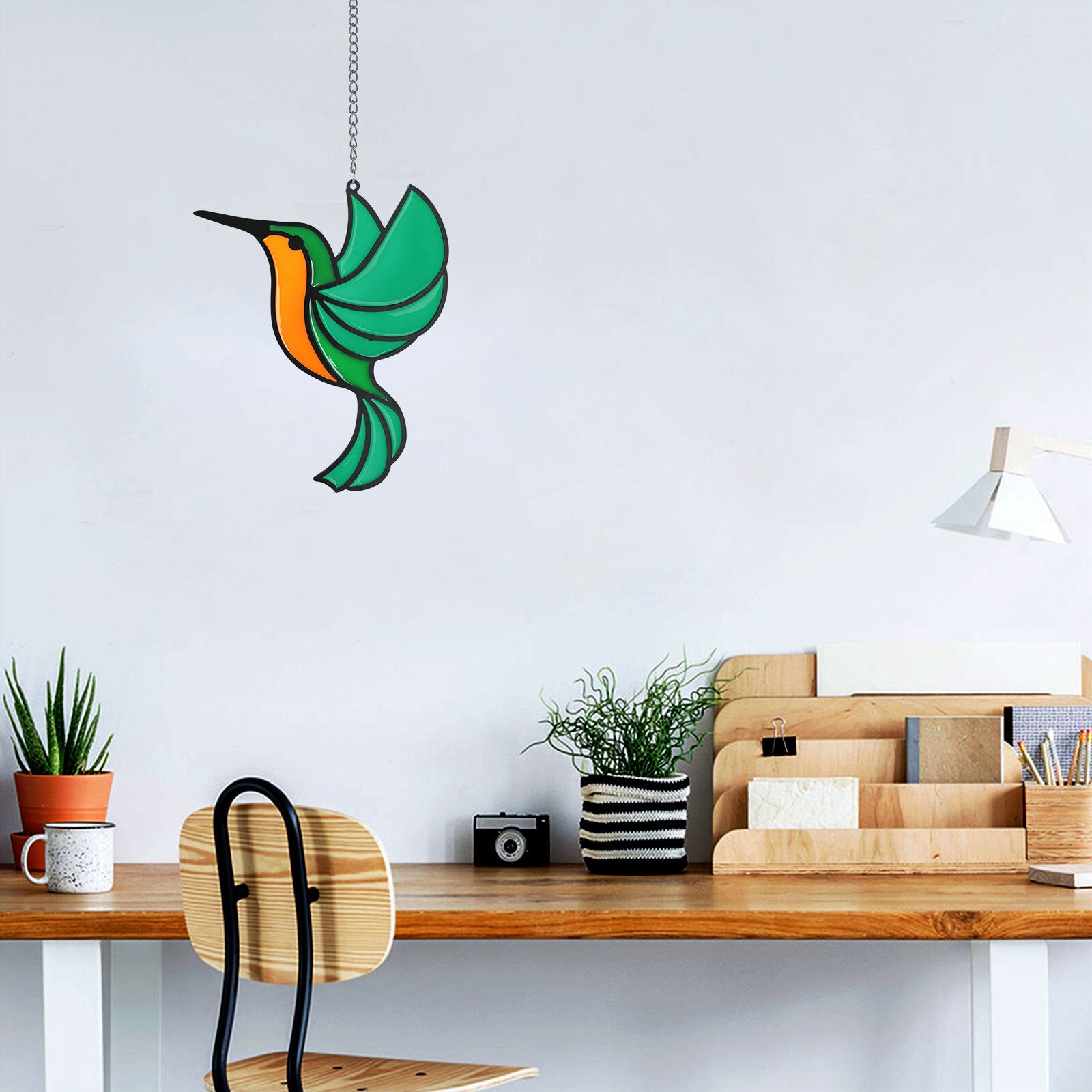 Hummingbird Suncatcher Stained Alloy Birds Garden Hanging Pendant Home Art Decor