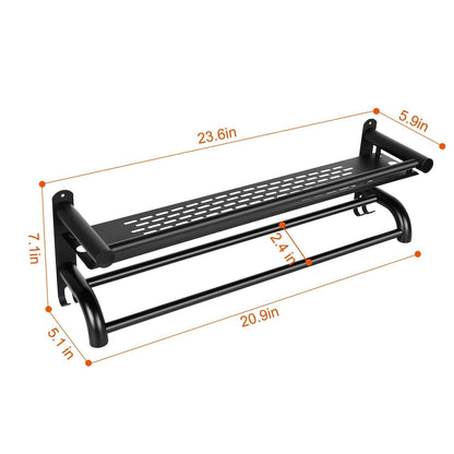 2Tiers Wall Mounted Towel Rack Bar Rail Towel Holder Bathroom Storage Shelf Tray