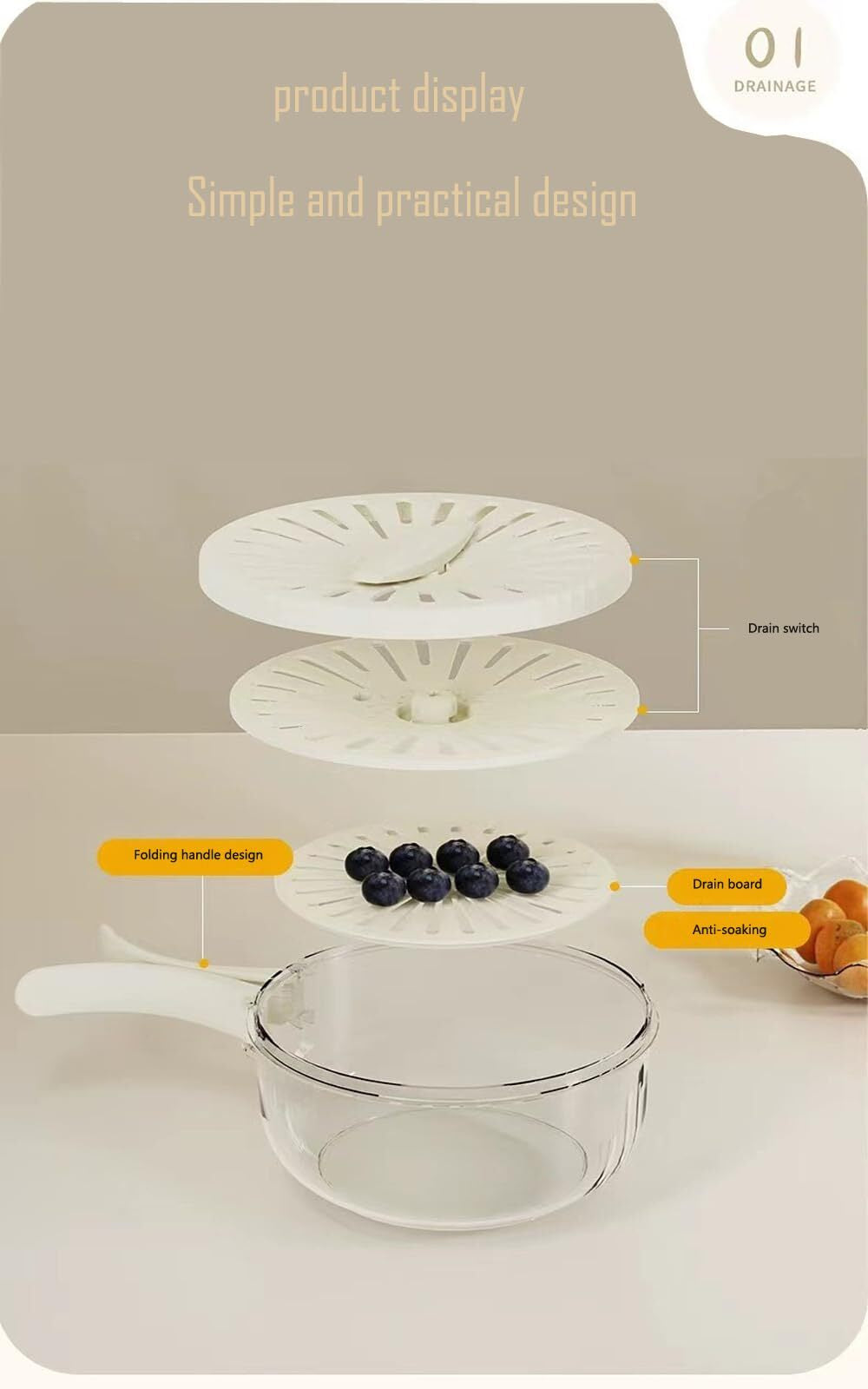 Foldable Colander with Lockable Lid Multifunctiona