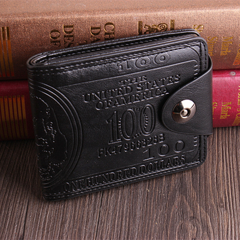 Men'S US 100 Dollar Bill Leather Wallets Bifold Photo Card Holder Handbag Clutch