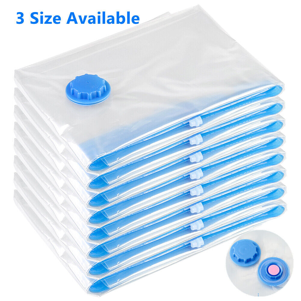 Hand Pump Space Saver Bags 10-Pack Vacuum Seal Storage Bags for Household | Reusable Plastic, Moisture-Proof Organizer Save 85% Closet & Luggage Space