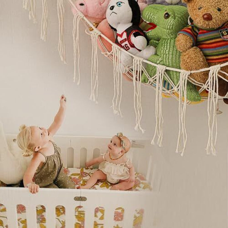 Stuffed Animal Hammock Net – Large Capacity Toy Storage, Durable Cotton Rope, Easy Install Corner Organizer for Plush Toys, Kids Room, Boho Decor