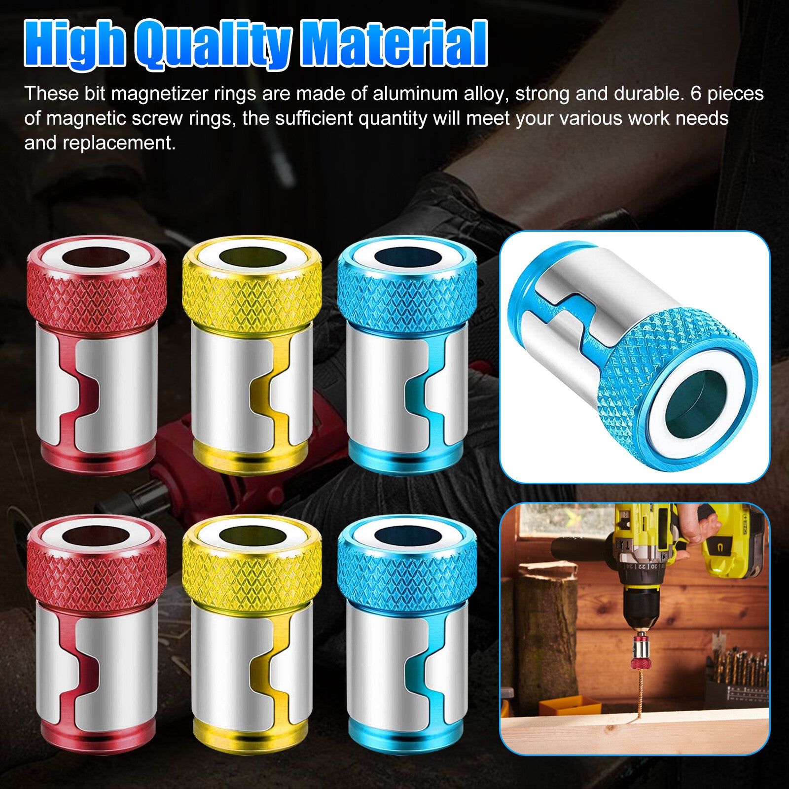 6 X Screwdriver Head Magnetic Ring Pivoting Bit Tip Screw Holder Magnetizer