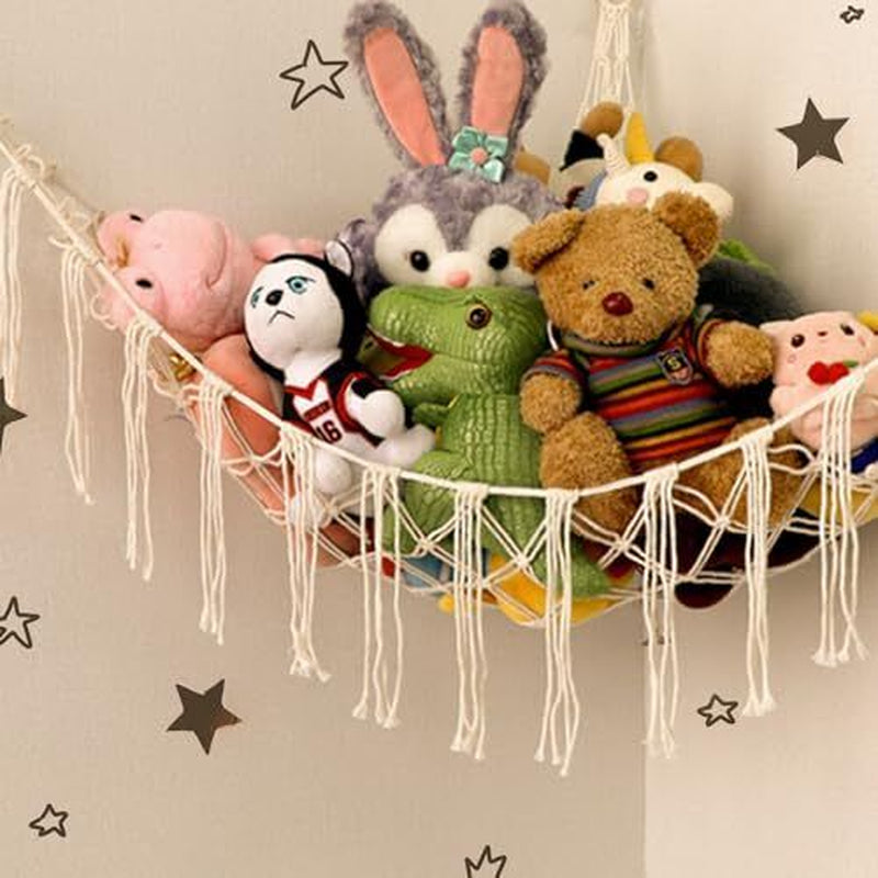 Stuffed Animal Hammock Net – Large Capacity Toy Storage, Durable Cotton Rope, Easy Install Corner Organizer for Plush Toys, Kids Room, Boho Decor