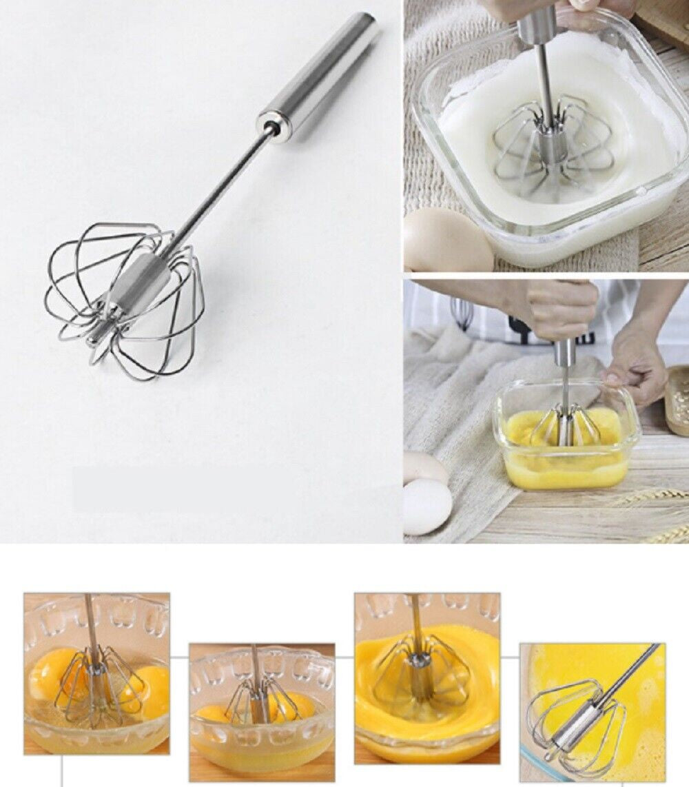 Semi-Automatic Egg Whisk - Stainless Steel Hand Push Beater, Blender Mixer Whip