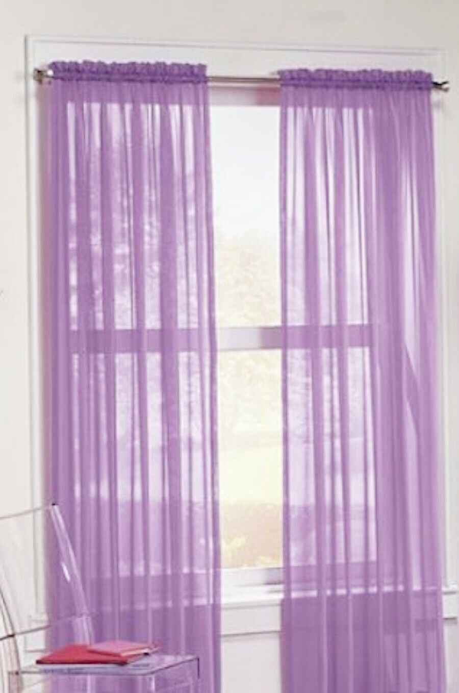 2 Piece Sheer Voile Window Elegance Curtains Drape Treatment 63, 84 Length