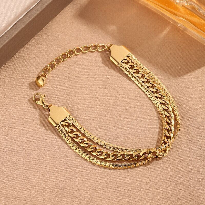 18K Gold Plated Bracelet Women's Cuban Curb Chain, Adjustable Stainless Steel Bangle, Waterproof, Tarnish-Free, Trendy Jewelry for Everyday Wear