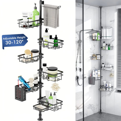 7-Tier Shower Caddy Organizer Tension Pole, Rustproof Corner Shelf for Bathroom