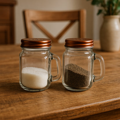 Retro Mason Jar Salt & Pepper Shaker Set – Clear Glass W/ Steel Lids, 3.25"