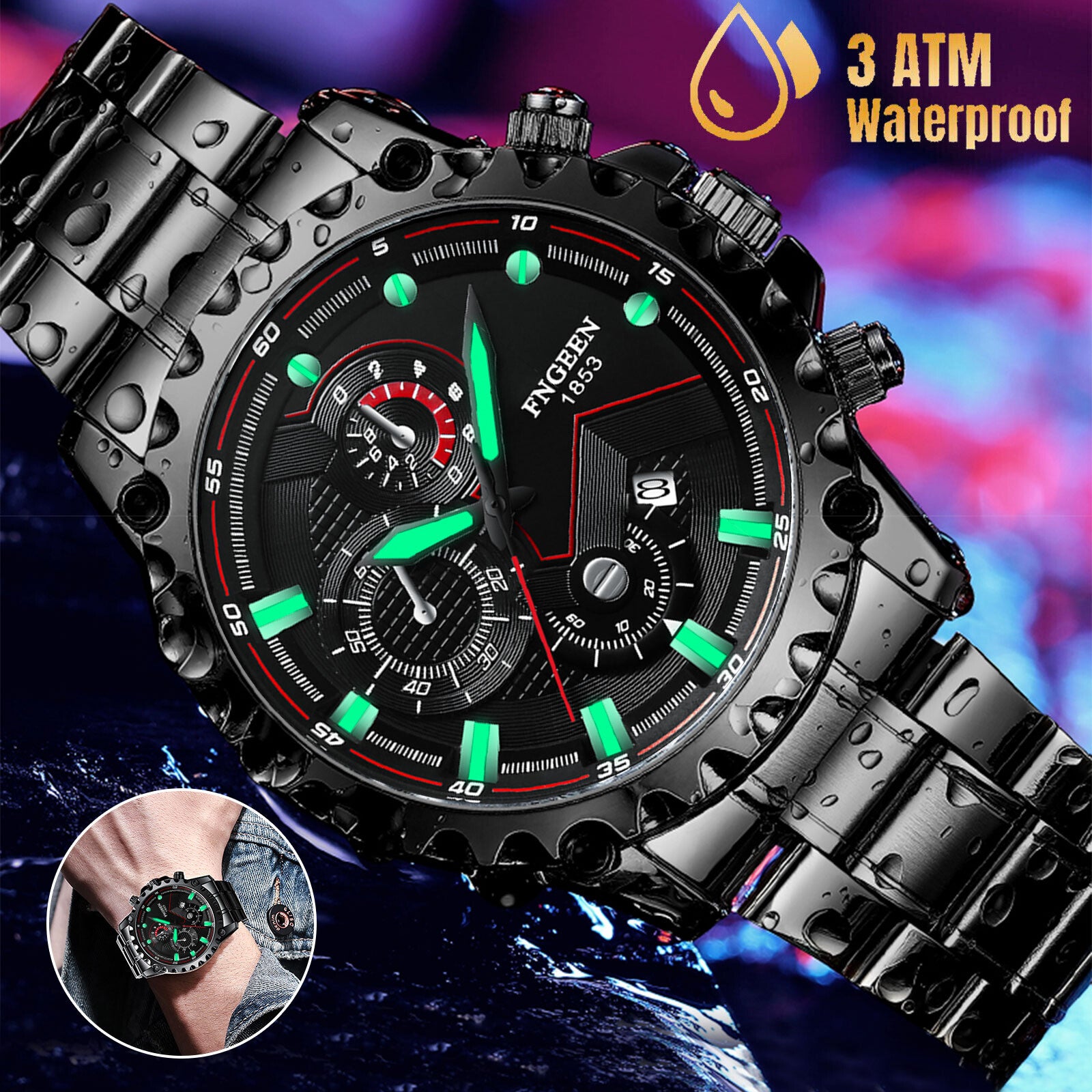Waterproof Men'S Watch Classic Stainless Steel Quartz Luminous Luxury Wristwatch
