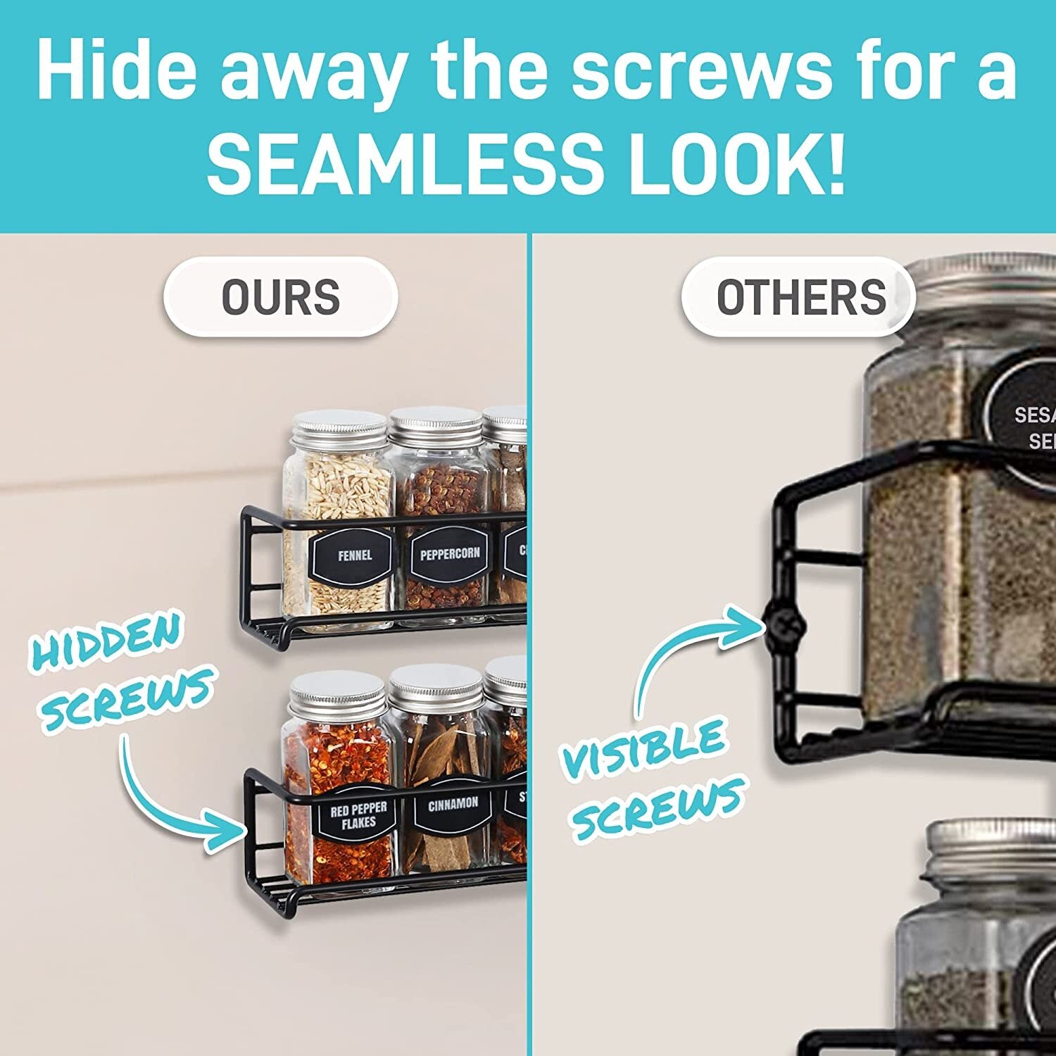 4 Packs Kitchen Spice Rack Organizer Storage Shelf Cabinet Jar Holder Wall Mount