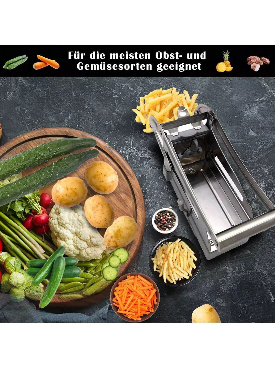 Heavy Duty Stainless Steel French Fry Cutter with Suction Feet for Potatoes