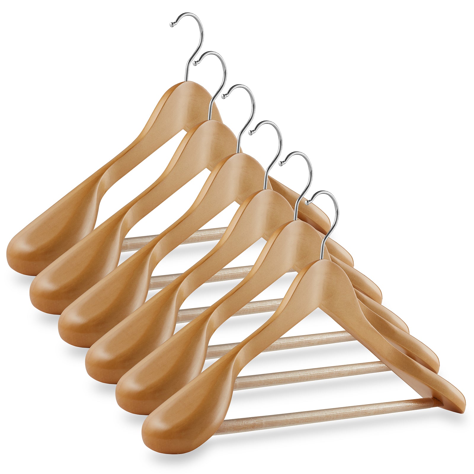 Minimalist Wood Suit Hangers 6-Pack – Wide Shoulder Hangers for Coats, Dresses, Pants | Clean Closet Vibes | Non-Slip Heavy Duty Wood Design