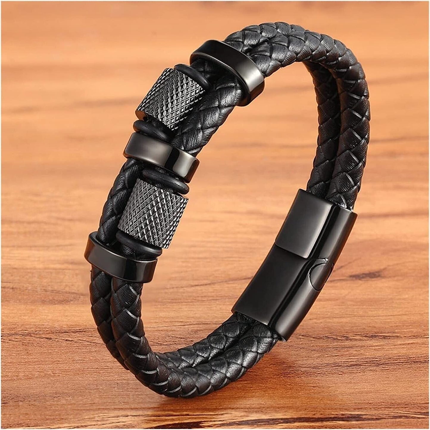 Stainless Steel Genuine Leather Men Strength Fashion Bangle Wrap Bracelet Gifts