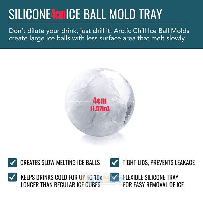 Large Ice Sphere Maker Tray | 8 Black Silicone Ice Ball Molds with Funnel, Cube Kitchen Plastic Utensils Handles Holes Reuse Desserts Reusable