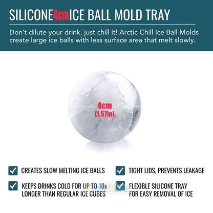 Large Ice Sphere Maker Tray | 8 Black Silicone Ice Ball Molds with Funnel, Cube Kitchen Plastic Utensils Handles Holes Reuse Desserts Reusable