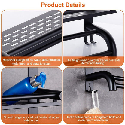 2Tiers Wall Mounted Towel Rack Bar Rail Towel Holder Bathroom Storage Shelf Tray