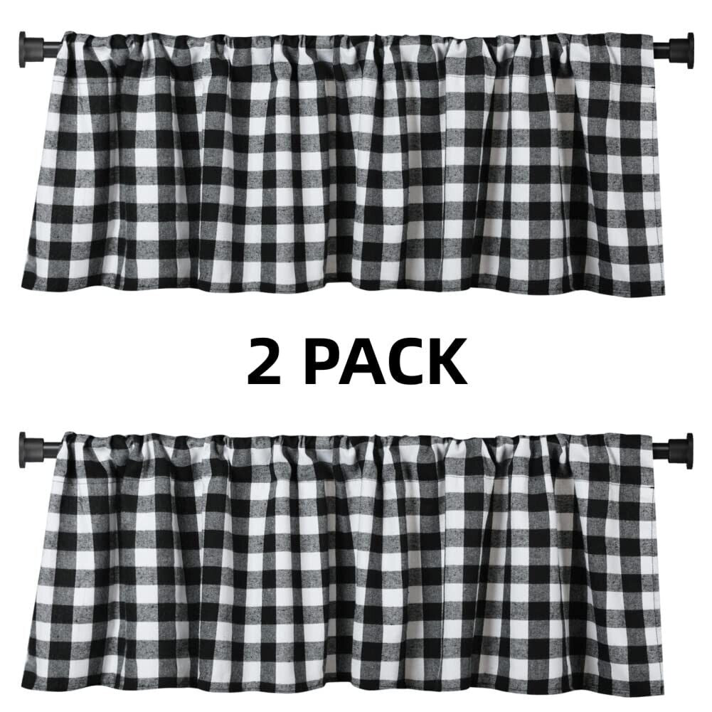 Farmhouse Kitchen 2 Pack Buffalo Check Plaid Window Valances White and Black Farmhouse