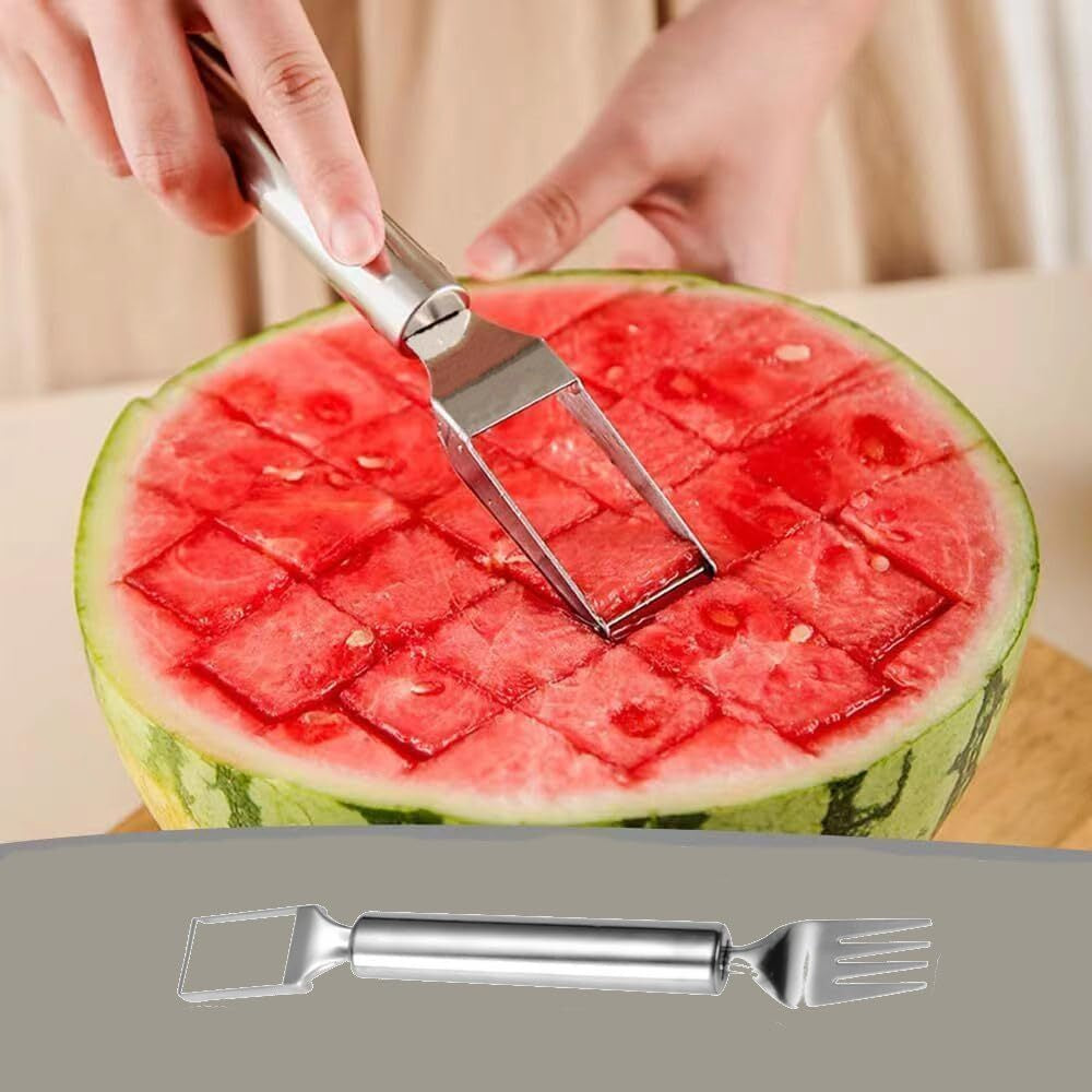 2-In-1 Watermelon Fork Slicer Cutter, Stainless Steel Silver Gray