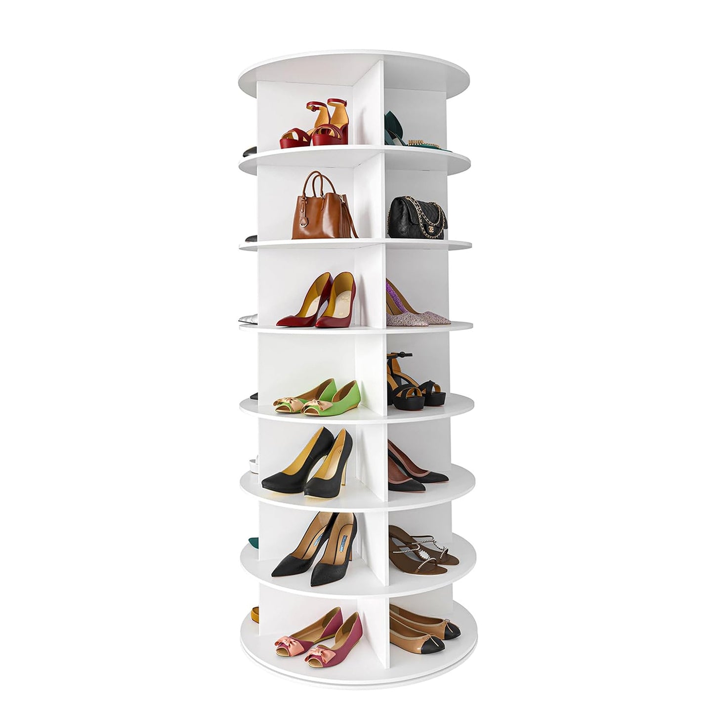 7-Tier Rotating Shoe Rack Tower 360° Spinning Shoe Display Carousel White