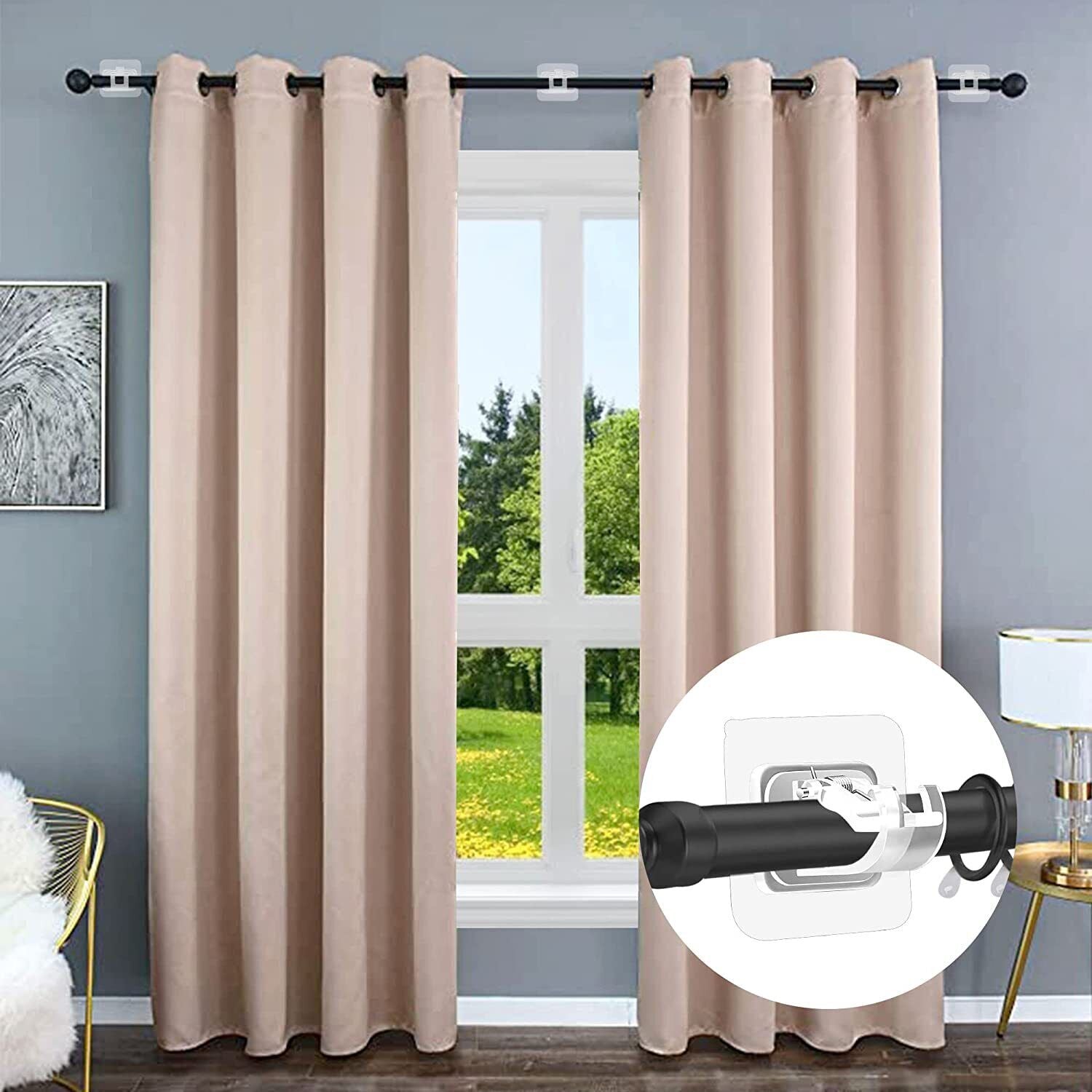 8PCS Nail Free Adjustable Curtain Rod Clip Brackets Self Adhesive Holder Hooks