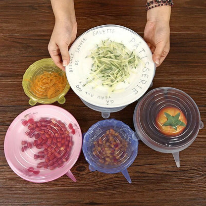 6Pcs Stretch Silicone Lids Bowl Reusable Kitchen Food Storage Wrap Sealing Cover