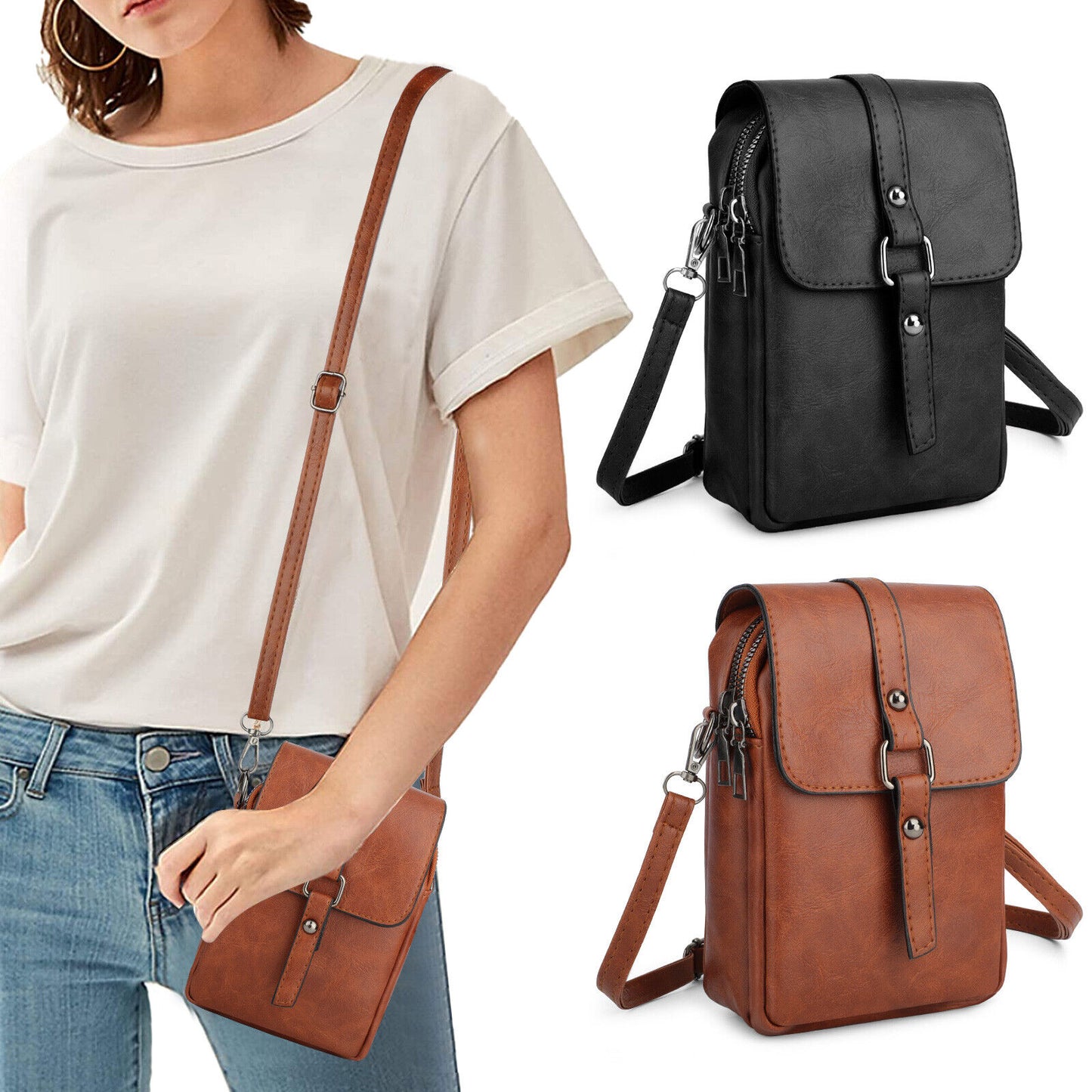 Crossbody Small Shoulder Phone Bag Vintage Messenger Purse Cash Handbag PU Pack