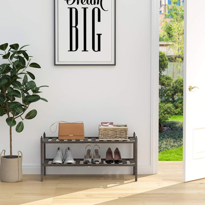 Bamboo 2-Tier Shoe Rack Stackable Shoe Shelf Storage Organizer for Entryway, ...