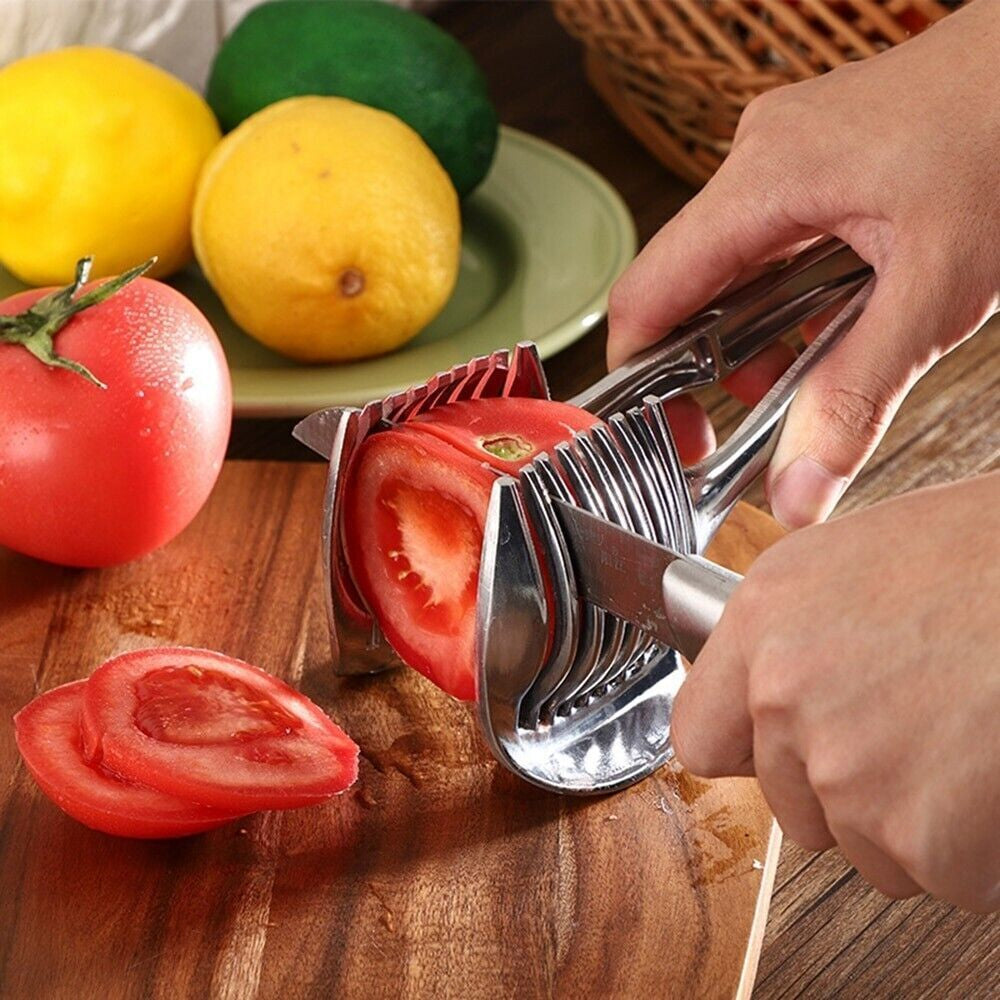 Tomato Onion Lemon Slicer Clip - Multi-Purpose Fruit & Veggie Holder | Food-Grade Stainless Steel Cutter Guide for Safe, Easy, Precise Kitchen Use